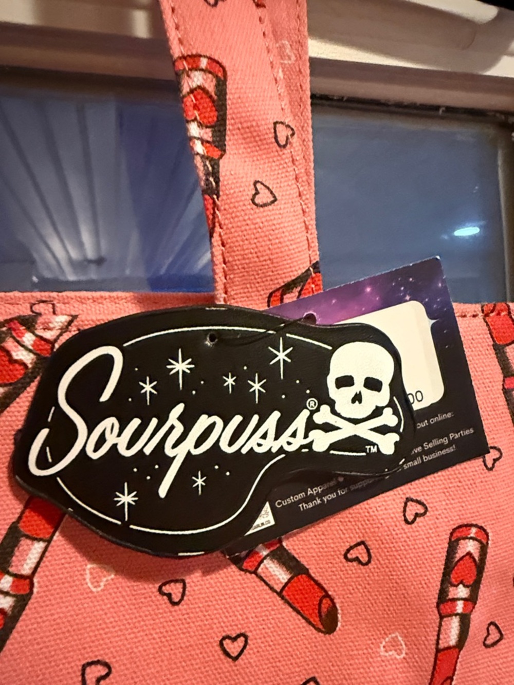 Sourpuss Pink Lipstick & Heart Canvas Tote